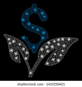 Bright mesh eco business startup with glare effect. Abstract illuminated model of eco business startup icon. Shiny wire frame triangular network eco business startup.