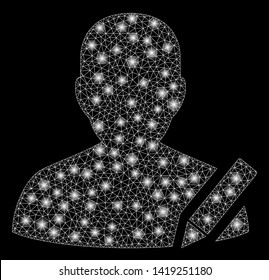 Bright mesh edit user with glow effect. Abstract illuminated model of edit user icon. Shiny wire carcass polygonal mesh edit user. Vector abstraction on a black background.