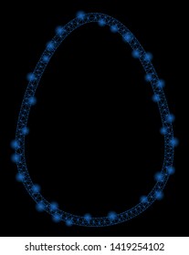 Bright mesh egg with lightspot effect. Abstract illuminated model of egg icon. Shiny wire frame polygonal mesh egg. Vector abstraction on a black background.