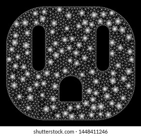 Bright mesh electric socket with glare effect. Abstract illuminated model of electric socket icon. Shiny wire frame polygonal mesh electric socket. Vector abstraction on a black background.