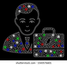 Bright mesh electroneum accounter with glow effect. White wire frame polygonal network in vector format on a black background. Abstract 2d mesh designed with triangular lines, dots,