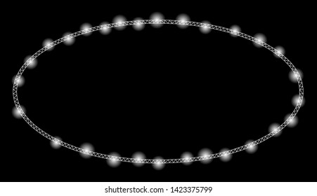 Bright mesh ellipse frame with glow effect. Abstract illuminated model of ellipse frame icon. Shiny wire carcass triangular mesh ellipse frame. Vector abstraction on a black background.