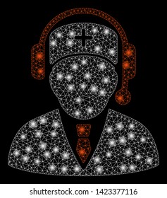 Bright mesh emergency manager with lightspot effect. Abstract illuminated model of emergency manager icon. Shiny wire carcass polygonal network emergency manager.