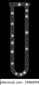 Bright mesh empty chemical test tube with lightspot effect. Abstract illuminated model of empty chemical test tube icon. Shiny wire frame polygonal mesh empty chemical test tube.