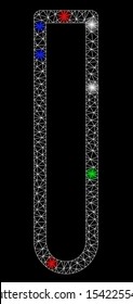 Bright mesh empty test tube with glow effect. White wire carcass polygonal mesh in vector format on a black background. Abstract 2d mesh designed with polygonal grid, small circle,