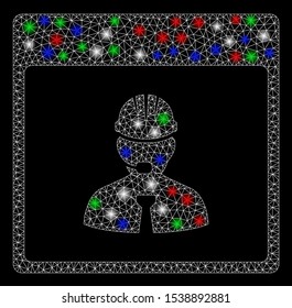 Bright mesh engineer calendar day with glow effect. White wire carcass polygonal mesh in vector format on a black background. Abstract 2d mesh designed with polygonal grid, spheric points,