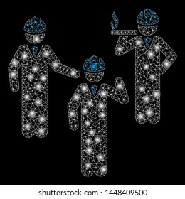 Bright mesh engineer persons discussion with glow effect. Abstract illuminated model of engineer persons discussion icon. Shiny wire frame polygonal network engineer persons discussion.