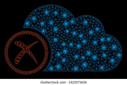 Bright mesh erase with glow effect. Abstract illuminated model of erase icon. Shiny wire frame polygonal mesh erase. Vector abstraction on a black background.