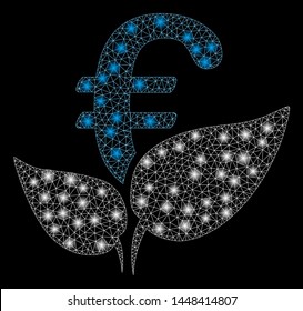 Bright mesh Euro agriculture startup with lightspot effect. Abstract illuminated model of Euro agriculture startup icon. Shiny wire carcass polygonal mesh Euro agriculture startup.