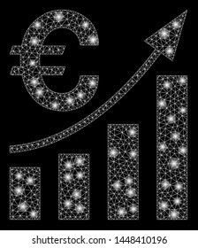 Bright mesh Euro bar chart trend with glow effect. Abstract illuminated model of Euro bar chart trend icon. Shiny wire carcass triangular mesh Euro bar chart trend.