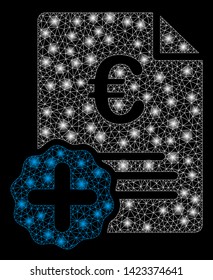Bright mesh Euro medical invoice with glow effect. Abstract illuminated model of Euro medical invoice icon. Shiny wire frame polygonal mesh Euro medical invoice.