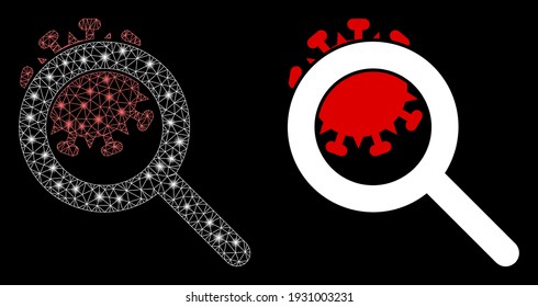 Helle Mesh erkunden Koronavirus mit glatter Wirkung. Abstraktes Leuchtmodell basierend auf der Entdeckung des Coronavirus-Ikons. Shiny-Draht Rahmen polygonal Mesh entdecken Coronavirus.