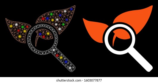 Bright mesh explore natural drugs icon with glare effect. Abstract illuminated model of explore natural drugs. Shiny wire frame polygonal network explore natural drugs icon.