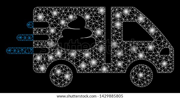 Bright mesh\
express manure delivery with sparkle effect. Abstract illuminated\
model of express manure delivery icon. Shiny wire frame triangular\
mesh express manure\
delivery.