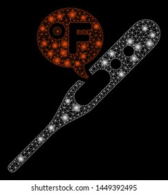 Bright mesh fahrenheit temperature with glare effect. Abstract illuminated model of fahrenheit temperature icon. Shiny wire frame polygonal mesh fahrenheit temperature.