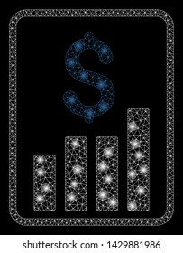 Bright mesh financial report with glow effect. Abstract illuminated model of financial report icon. Shiny wire carcass polygonal mesh financial report. Vector abstraction on a black background.