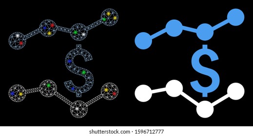 Bright mesh financial trends icon with glow effect. Abstract illuminated model of financial trends. Shiny wire carcass polygonal mesh financial trends icon. Vector abstraction on a black background.