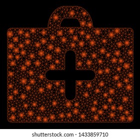 Bright mesh first aid with sparkle effect. Abstract illuminated model of first aid icon. Shiny wire frame triangular mesh first aid. Vector abstraction on a black background.