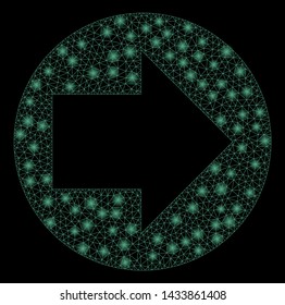 Bright mesh forward with glitter effect. Abstract illuminated model of forward icon. Shiny wire carcass polygonal mesh forward. Vector abstraction on a black background.