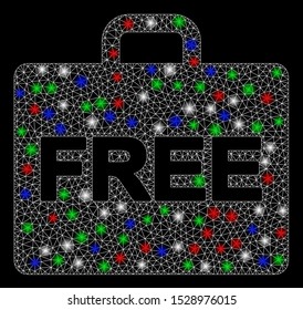 Bright mesh free accounting case with glow effect. White wire carcass polygonal mesh in vector format on a black background. Abstract 2d mesh designed with polygonal grid, small circle,
