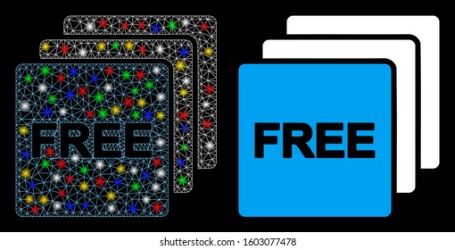 Bright mesh free items icon with sparkle effect. Abstract illuminated model of free items. Shiny wire carcass polygonal mesh free items icon. Vector abstraction on a black background.