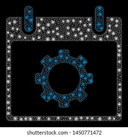 Bright mesh gear options calendar day with glare effect. Abstract illuminated model of gear options calendar day icon. Shiny wire carcass polygonal network gear options calendar day.