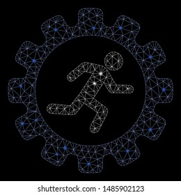 Bright mesh gear rat race with glow effect. Abstract illuminated model of gear rat race icon. Shiny wire frame polygonal mesh gear rat race. Vector abstraction on a black background.
