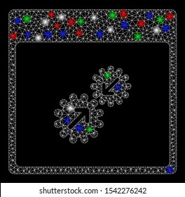 Bright mesh gears integration calendar page with glare effect. White wire frame triangular mesh in vector format on a black background. Abstract 2d mesh built from triangular lines, points,