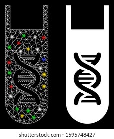 Bright mesh genetic analysis test-tube icon with glare effect. Abstract illuminated model of genetic analysis test-tube. Shiny wire frame triangular mesh genetic analysis test-tube icon.