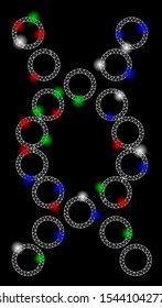 Bright mesh genome with glare effect. White wire frame triangular mesh in vector format on a black background. Abstract 2d mesh designed with triangles, points, colorful glare spots.