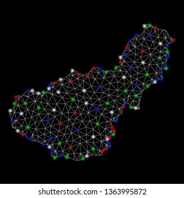 Bright mesh Granada Province map with lightspot effect. Wire frame polygonal mesh in vector format on a black background. Abstract 2d mesh designed with polygonal grid, small circle,