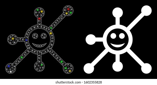 Bright mesh happy masternode links icon with glare effect. Abstract illuminated model of happy masternode links. Shiny wire frame polygonal mesh happy masternode links icon.