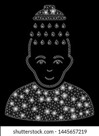 Bright mesh head shower with glitter effect. Abstract illuminated model of head shower icon. Shiny wire frame triangular mesh head shower. Vector abstraction on a black background.