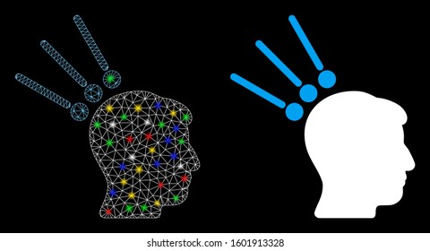 Bright mesh head test connectors icon with glitter effect. Abstract illuminated model of head test connectors. Shiny wire carcass triangular mesh head test connectors icon.
