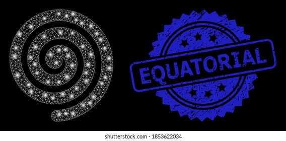 Bright mesh hypnosis spiral with light spots, and Equatorial textured ribbon seal imitation. Blue stamp seal contains Equatorial tag inside rosette.