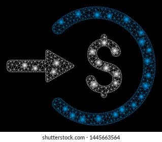 Bright mesh income with glitter effect. Abstract illuminated model of income icon. Shiny wire frame polygonal mesh income. Vector abstraction on a black background.