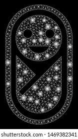 Bright mesh infant with glare effect. Abstract illuminated model of infant icon. Shiny wire carcass polygonal mesh infant. Vector abstraction on a black background.
