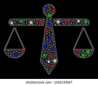 Bright mesh justice weight with lightspot effect. White wire frame polygonal mesh in vector format on a black background. Abstract 2d mesh designed with polygonal grid, small circle,