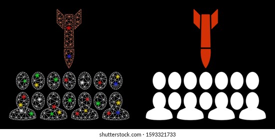 Bright mesh kill all the people icon with sparkle effect. Abstract illuminated model of kill all the people. Shiny wire frame triangular mesh kill all the people icon.