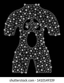 Bright mesh man anatomy with lightspot effect. Shiny wire carcass triangular mesh in vector format on a black background. Abstract 2d mesh built from triangular lines, spheric points,