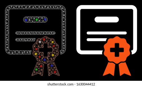 Bright mesh medical certification icon with glow effect. Abstract illuminated model of medical certification. Shiny wire frame polygonal mesh medical certification icon.
