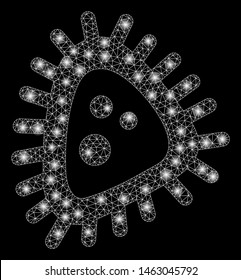 Bright mesh micro parasite with glitter effect. Abstract illuminated model of micro parasite icon. Shiny wire frame polygonal mesh micro parasite. Vector abstraction on a black background.