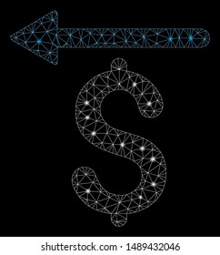 Bright mesh moneyback with glitter effect. Abstract illuminated model of moneyback icon. Shiny wire frame polygonal mesh moneyback. Vector abstraction on a black background.