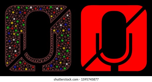 Bright mesh mute icon with glare effect. Abstract illuminated model of mute. Shiny wire carcass polygonal mesh mute icon. Vector abstraction on a black background.