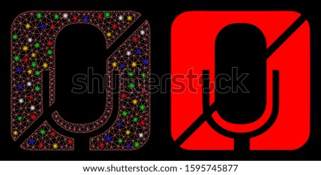 Bright mesh mute icon with glare effect. Abstract illuminated model of mute. Shiny wire carcass polygonal mesh mute icon. Vector abstraction on a black background.