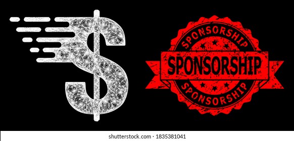 Bright mesh network dollar with light spots, and Sponsorship corroded ribbon seal print. Red seal contains Sponsorship title inside ribbon.