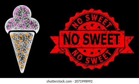 Bright mesh network icecream with light spots, and No Sweet corroded ribbon stamp seal. Red stamp seal has No Sweet tag inside ribbon.