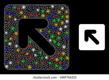 Red de malla brillante hacia arriba con puntos brillantes multicolores. Modelo vectorial de constelación creado a partir del símbolo de dirección hacia arriba a la izquierda. Estrella de la constelación cableada hacia arriba hacia arriba,