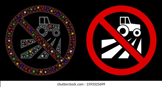 Bright mesh no agriculture field icon with glow effect. Abstract illuminated model of no agriculture field. Shiny wire carcass polygonal mesh no agriculture field icon.