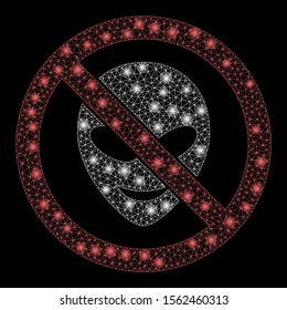 Bright mesh no alien with sparkle effect. Abstract illuminated model of no alien icon. Shiny wire frame triangular mesh no alien. Vector abstraction on a black background.